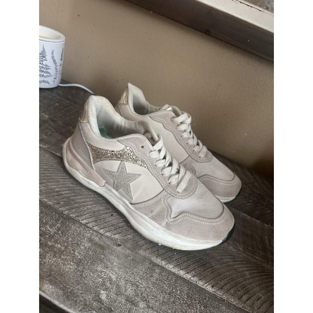 Vintage Havana Sneaker Women's Size 9 Nude Glitter Star Gold Cream Shoes - Picture 3 of 5